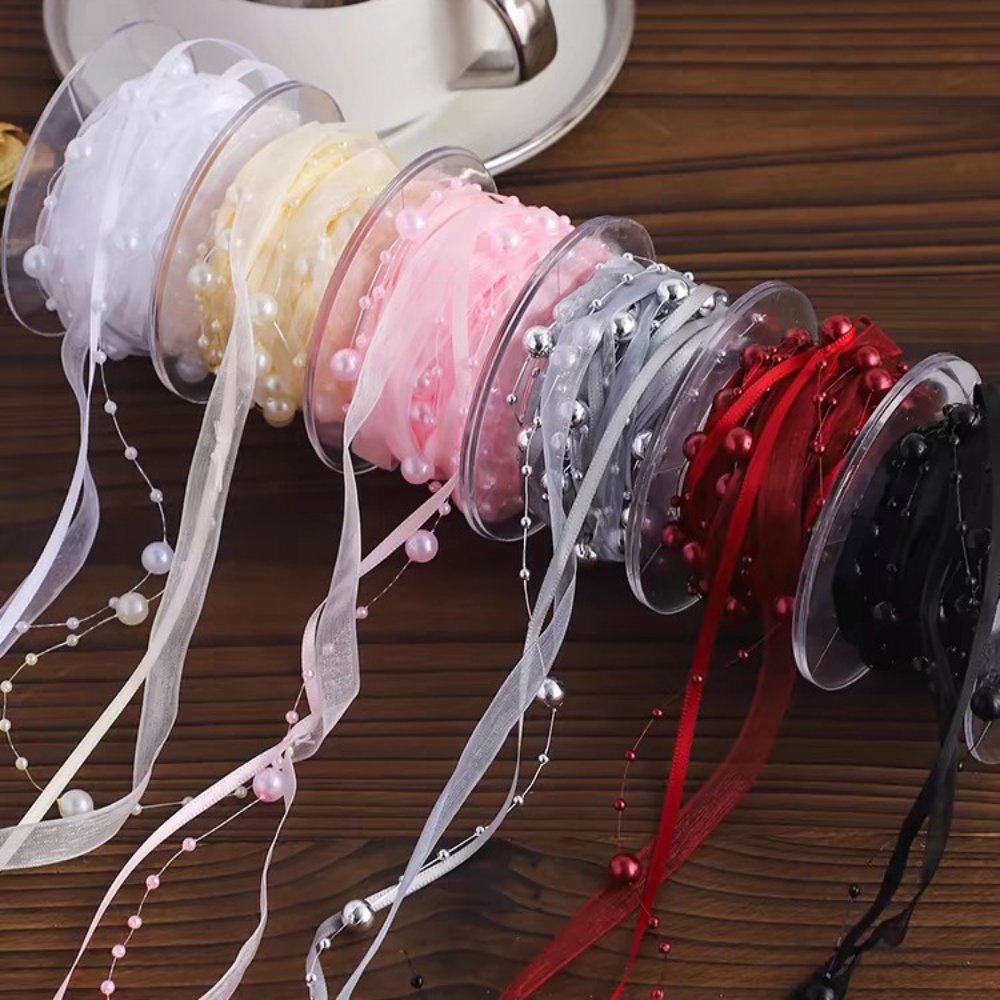 Florist Supply Ribbon - 5Yards/Roll Bead Pearl Ribbon for DIY